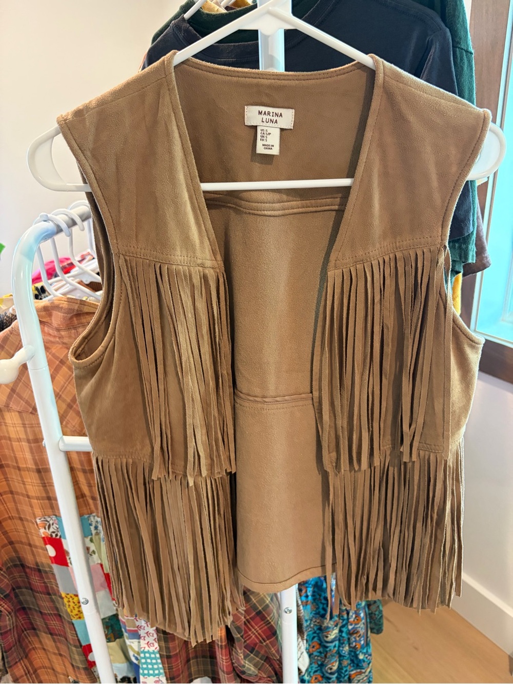 Marina Luna Faux Suede Fringe Vest